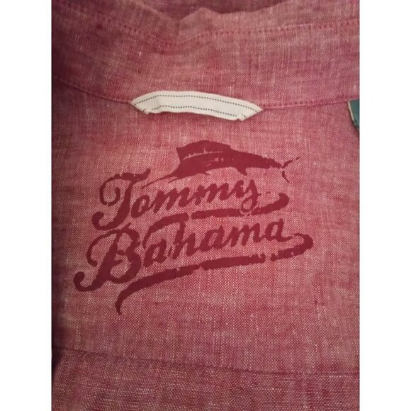 TOMMY Bahama Relax Red Chambray Pure Linen Long Sleeve Casual Button Down Sz M - Picture 8 of 9